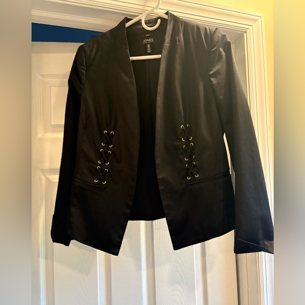 Jones New York Women's Black Blazer with Lace-Up Detail